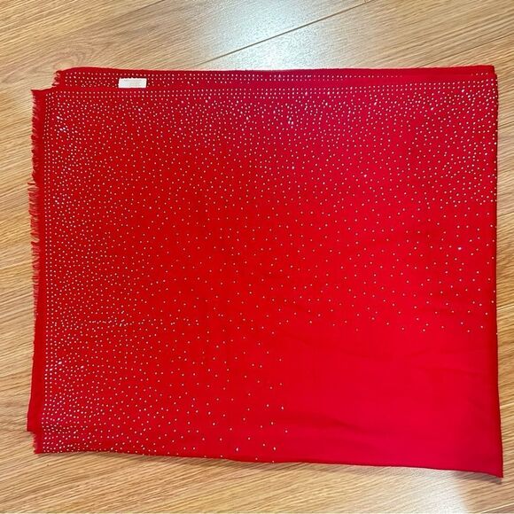 VINTAGE GALLERIA RED STUDDED CASHMERE SCARF MADE IN ITALY - Picture 1 of 10